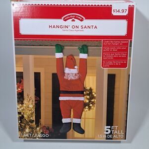 Hangin On Santa 5ft Tall Santa by Holiday Time Christmas December Red Decor Open